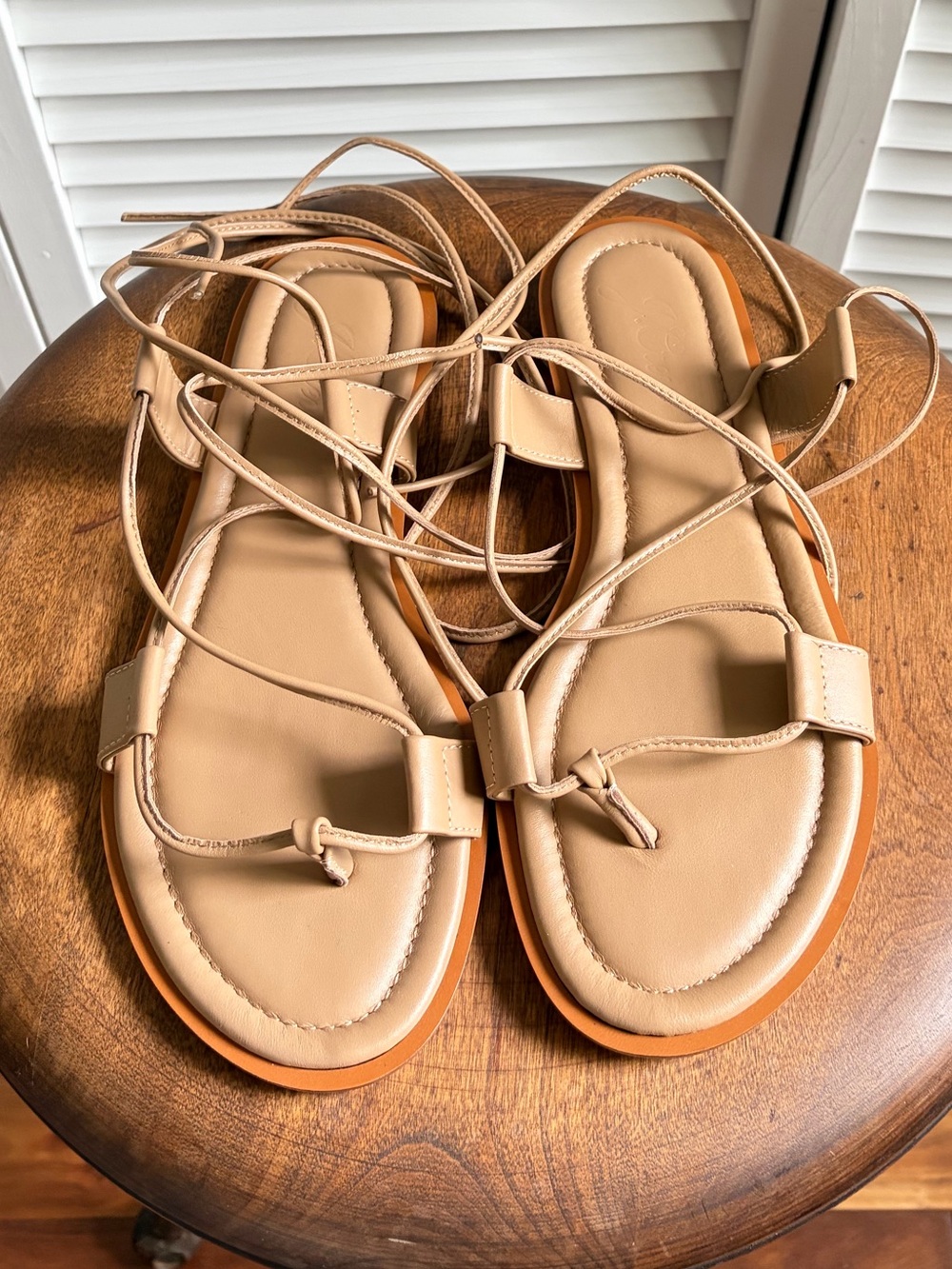 J. Crew Beige Lace-Up Leather Sandals 9